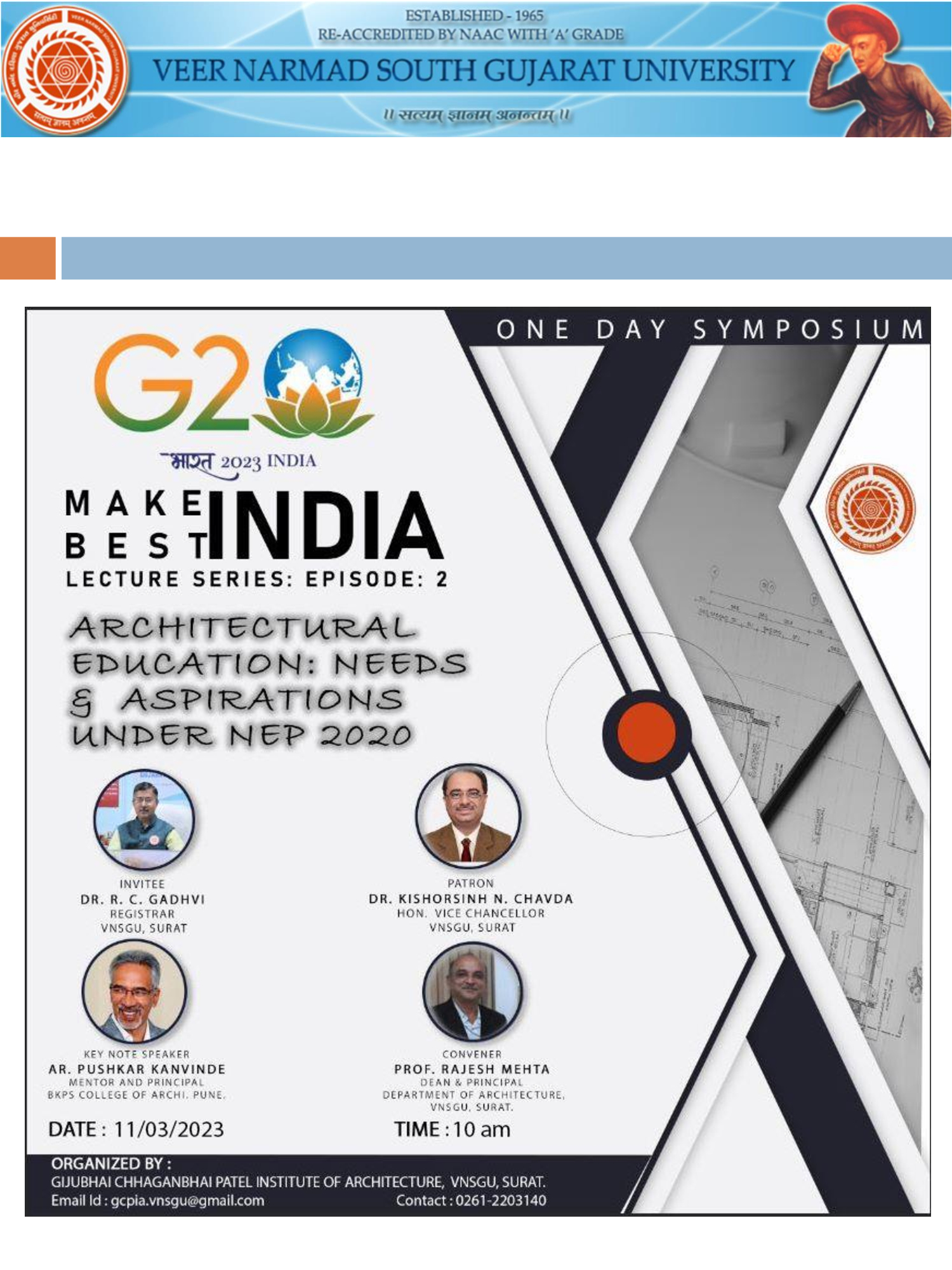 WEBINAR SERIES | GCPIAIF, VNSGU | VOLUME | A Webinar Conducted By Ar. Pushkar Kanvinde